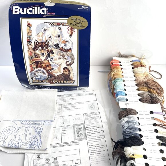 Bucilla Crewel Northwest Heritage 42082 Wolves Eagle Bear Embroidery Kit - Picture 2 of 13